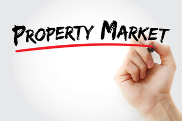 Property Market text with marker, business concept background