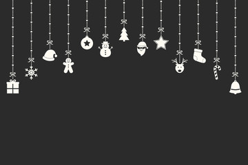 Fototapeta na wymiar Empty Xmas card with hanging icons. Christmas decoration. Vector