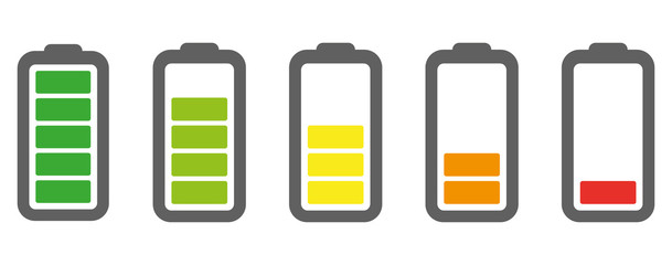 Vector battery icon. Charge from high to low.
