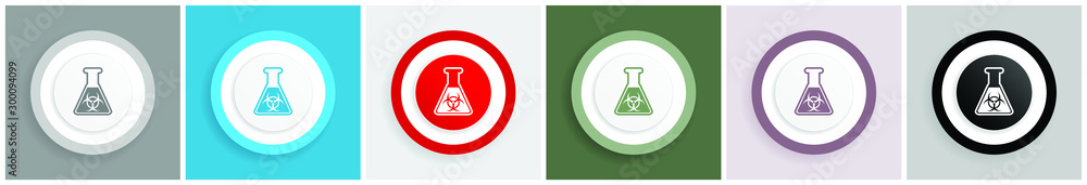 Poster Biohazard icon set, research flask sign vector illustrations in 6 colors options for web design and mobile applications in eps 10