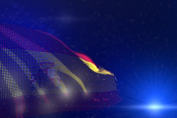 cute modern photo of Spain flag of dots waving on blue - bokeh and space for your text - any occasion flag 3d illustration..