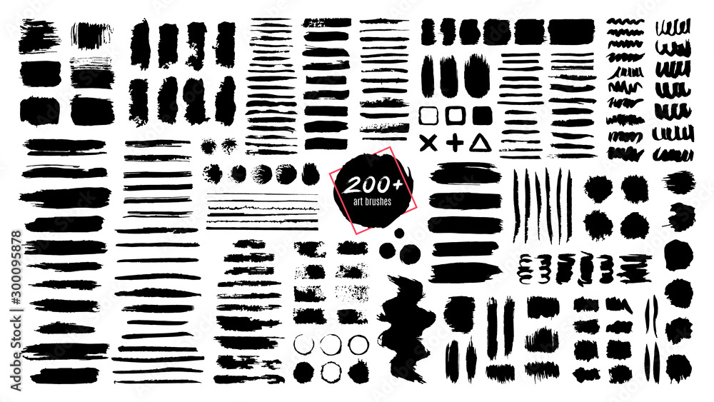 Fototapete ink textured brush. grunge strokes and dirty texture paint splatters. artistic brush blots, frames a