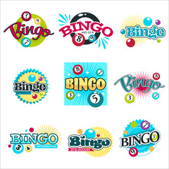 Bingo game isolated icons gambling equipment balls with numbers