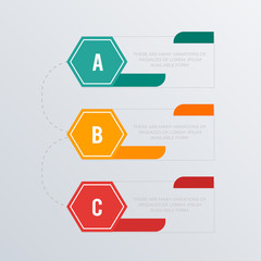 Informational alphabets infographics template design. Business concept infograph with 3 options, steps, or processes. Vector visualization can be used for workflow layout, diagram, annual report, web