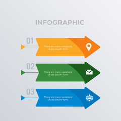 Arrows right with icons infographic template design. Business concept infograph 3 options, steps or processes. Vector visualization can be used for workflow layout, diagram, annual report, web