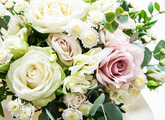 Bouquet of fresh pink and white roses