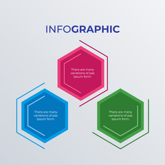 Hexagon informational infographic template design. Business concept infograph with 3 options, steps or processes. Vector visualization can be used for workflow layout, diagram, annual report, web