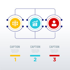 Three round organizational infographic template design. Business concept infograph with 3 options, steps or processes. Vector visualization can be used for workflow layout, diagram, annual report, web