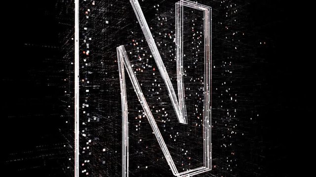 4k N letter alphabet word tag cloud;computer code particle.The Matrix binary text design animation;changing from zero to one digits;abstract tech background.