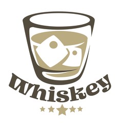 Whiskey in glass with ice isolated icon alcohol drink
