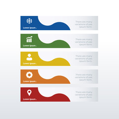 Horizontal list infographic template design. Business concept infograph with 5 options, steps or processes. Vector visualization can be used for workflow layout, diagram, annual report, web