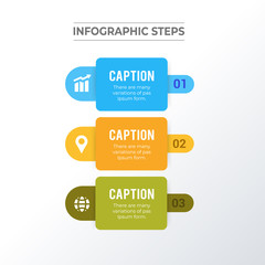 Three colorful infographics template design. Business concept infograph with 3 options, steps or processes. Vector visualization can be used for workflow layout, diagram, annual report, web