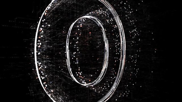 4k O letter alphabet word tag cloud;computer code particle.The Matrix binary text design animation;changing from zero to one digits;abstract tech background.