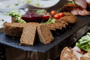 close up on pate with cranberry