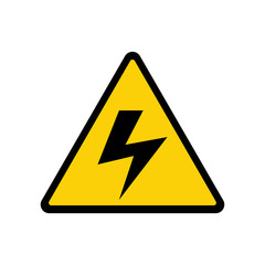 High Voltage Sign. Danger symbol. Black arrow isolated in yellow triangle on white background. Warning icon. Vector illustration. Illustration of high voltage sign