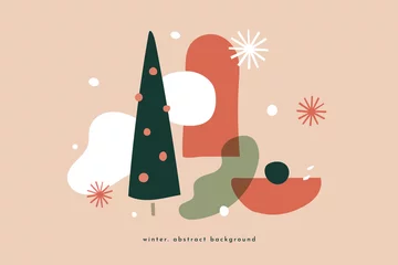 Modernes Weihnachtsbild mit Weihnachtsbaum der abstrakten Formen. Trendige bunte Bilder im flachen Stil. Kann für Geschenkpapierdesign, Urlaubsverpackungen verwendet werden. Vektor-Illustration. © KOSIM