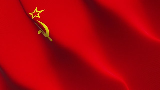 Soviet Union USSR flag waving loop. Soviet Union USSR realistic flag with fabric texture blowing on wind.
