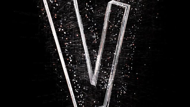 4k V letter alphabet word tag cloud;computer code particle.The Matrix binary text design animation;changing from zero to one digits;abstract tech background.