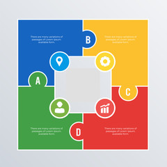Puzzle infographic template design. Business concept infograph with 4 options, steps or processes. Vector visualization can be used for workflow layout, diagram, annual report, web