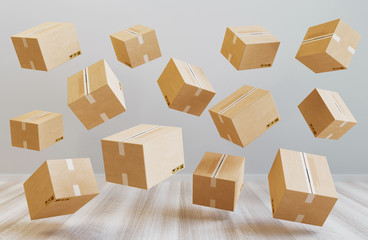 Business Logistics concept. Global business connection technology. Cardboard boxes. 3d rendering