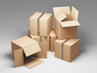 Business Logistics concept. Global business connection technology. Cardboard boxes. 3d rendering