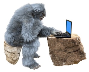 Yeti with laptop concept 3d illustration isolated on white background - 300103031