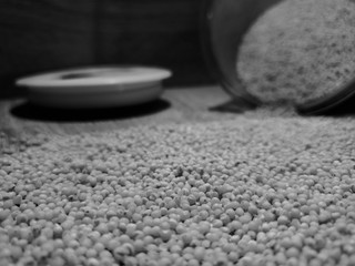 Millet groats. Millet close-up. Panicum grits. Wheat groats.