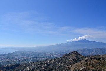 Fototapeta na wymiar Etna volcano erupting on the island Sicily in Italy