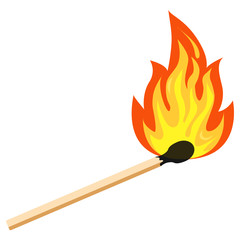 Burning match flat design icon, vector illustration burning matchstick on fire isolated on white background.