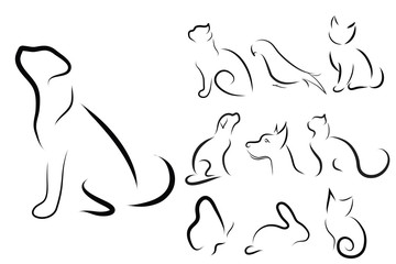 Vector of set of dogs and cats on white background. Symbol of animal, pet, cat, logo, sign.