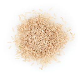 Heap of brown rice grains isolated on white background