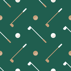 Sport theme seamless pattern, ornament of golf club and golf ball - obrazy, fototapety, plakaty