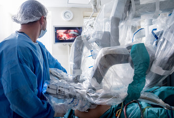 Modern surgical system. Medical robot. Minimally invasive robotic surgery.