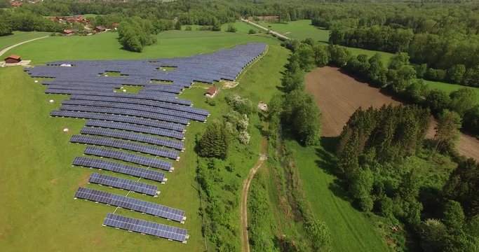 Aerial View to Photovoltaic system near Freilassing, Bavaria, Germany