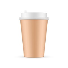 Brown paper coffee cup mockup isolated on white background. Vector illustration