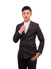 Portrait of young Asia businessman standing on white background with clipping path