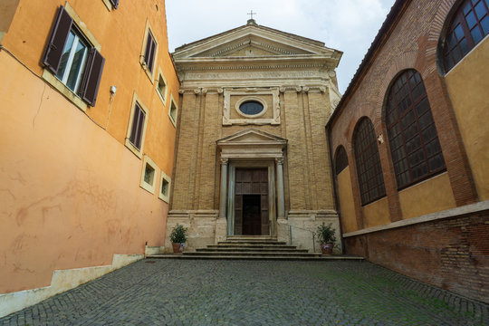  the entrace to church of Santa Prisca, Aventine Hill. Rome, Italy
