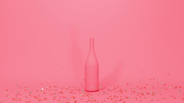 Gold confetti explosion from bottle on differents color background. 3D render animation of happy celebrate background footage. 4k.