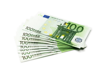 Banknote european cash. Falling money on whote isolated backgrou