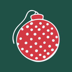 Vector hand drawn doodle illustration of Christmas tree ornament. New Year and Christmas tree decoration isolated on dark green background. Design element, poster or greeting card template