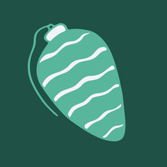 Vector hand drawn doodle illustration of Christmas tree ornament. New Year and Christmas tree decoration isolated on dark green background. Design element, poster or greeting card template