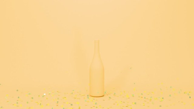 Gold confetti explosion from bottle on differents color background. 3D render animation of happy celebrate background footage. 4k.