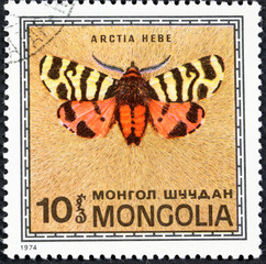 a stamp printed in the MONGOLIA,Artia hebe, series Butterflies Mongol Shuudan, MONGOLIA, circa 1974