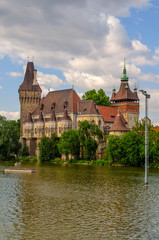 Fototapeta premium Hungary, Budapest, July 10, 2019. Vaidahunyad Castle in Varoshliget park.