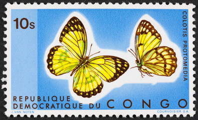 Yellow butterfly on a congo postage stamp