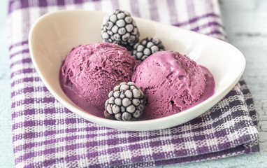 Bowl of blackberry ice-cream