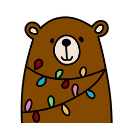 Cute bear with Christmas garland illustration