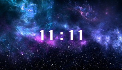 inscription number 11: 11 on the galaxy background. Numbers are the Universal language offered by...