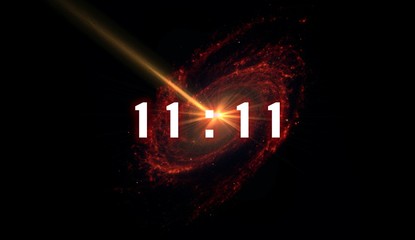 inscription number 11: 11 on the galaxy background. Numbers are the Universal language offered by...