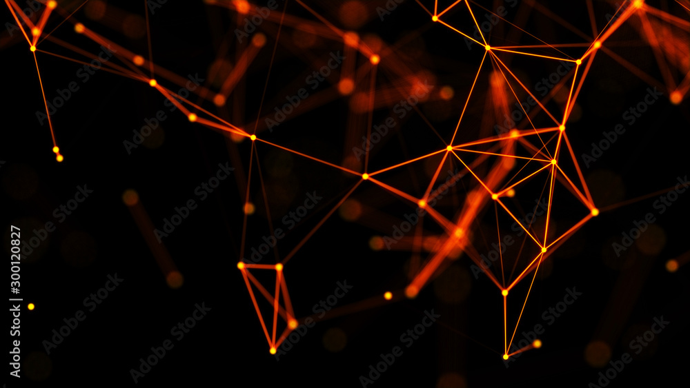 Fototapete Digital network connection. Abstract connection of dots and lines. Technology background. Plexus effect. 3d rendering.